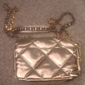 No Brand Gold Quilted Chain Shoulder Bag